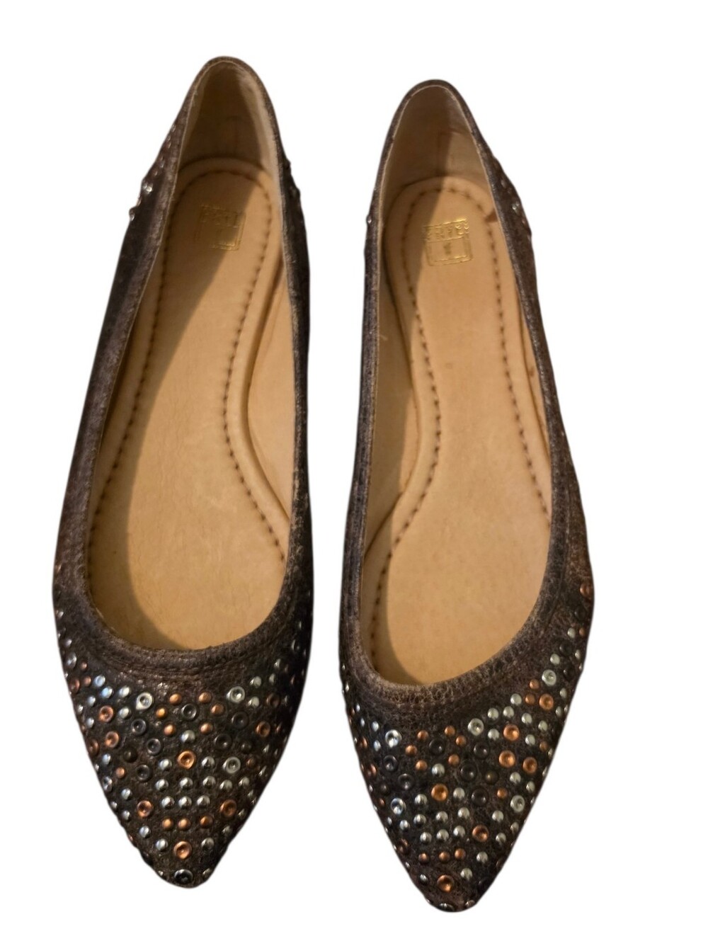 Frye Studded Pointed Toe Women's Flats in Dark Brown - 11